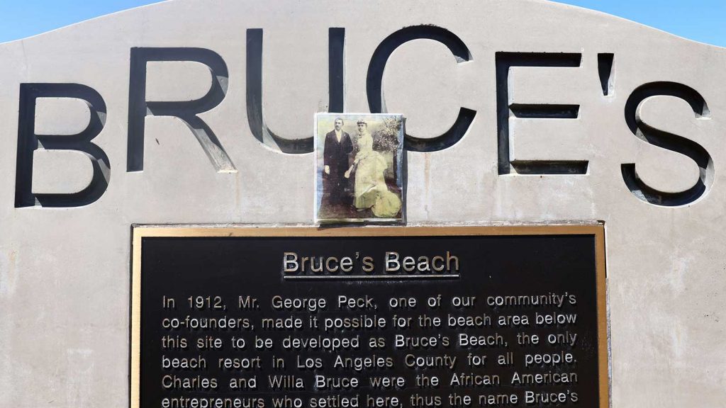 A monument in Manhattan Beach commemorates Charles and Willa Bruce, whose land was taken by the city in a campaign against Black families in the area.
