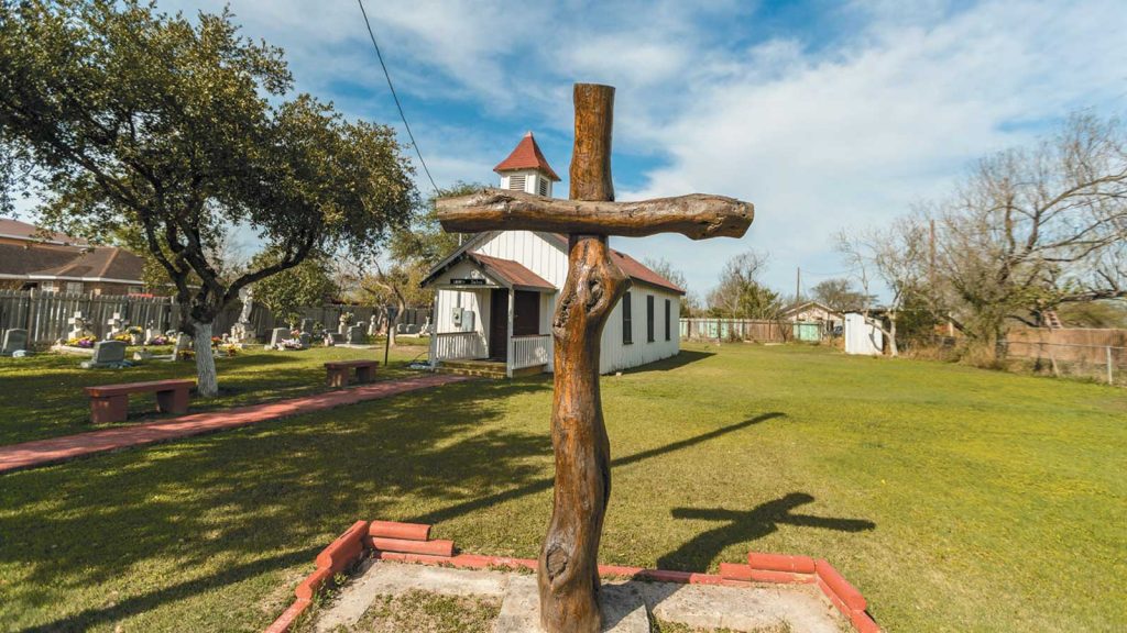 The Eli Jackson Methodist Church and cemetery, located on a ranch once operated by Nathaniel and Matilda Jackson, who are believed to have helped slaves escape to Mexico, San Juan, Texas, 2019