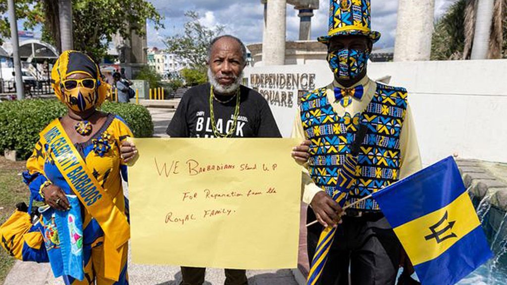 A crown branded onto bodies links British monarchy to slave trade