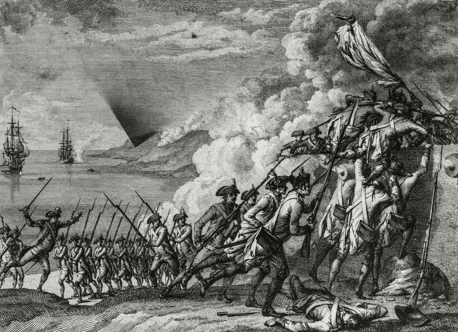 An illustration depicting troops sent by Napoleon attacking Haiti in 1801.