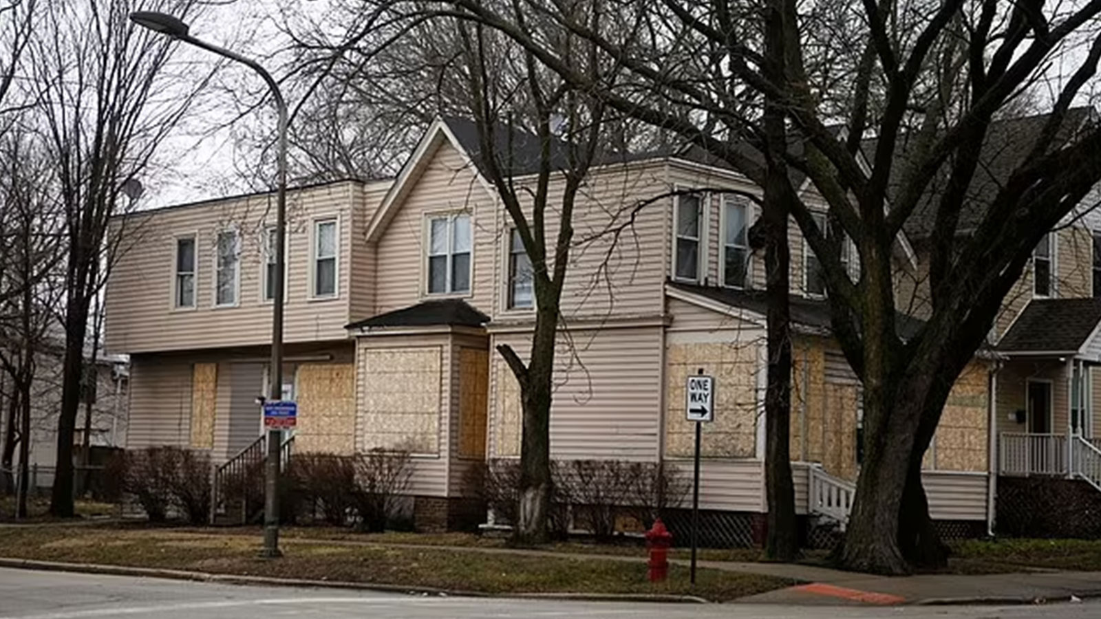 Boarded up houses are seen in the Fifth Ward in Evanston, Illinois, the poorest part of the city and a center for the black community