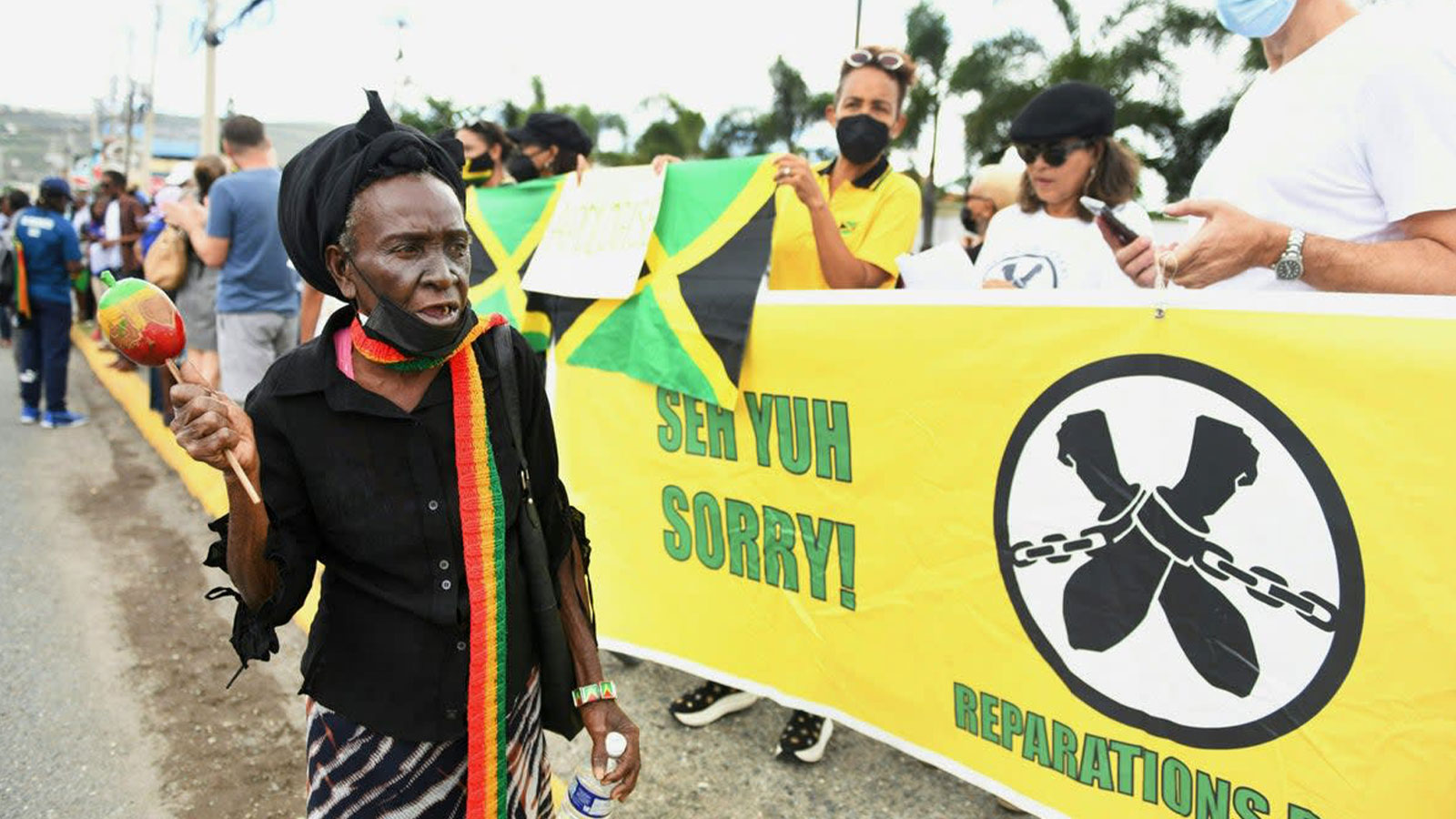 A reparations protest in Jamaica during last year’s royal tour of the nation