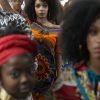 Models wear outfits designed by students from Afro-Brazilian communities at a subway station as part of Black Consciousness Awareness Month, in Sao Paulo, Brazil, Nov. 19, 2021.