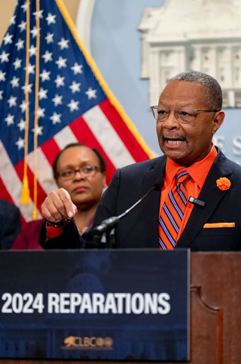 Assemblymember Reggie Jones-Sawyer discusses his bill, which issues a formal apology for human rights violations and crimes against humanity on African slaves and their descendants, Feb. 20. 