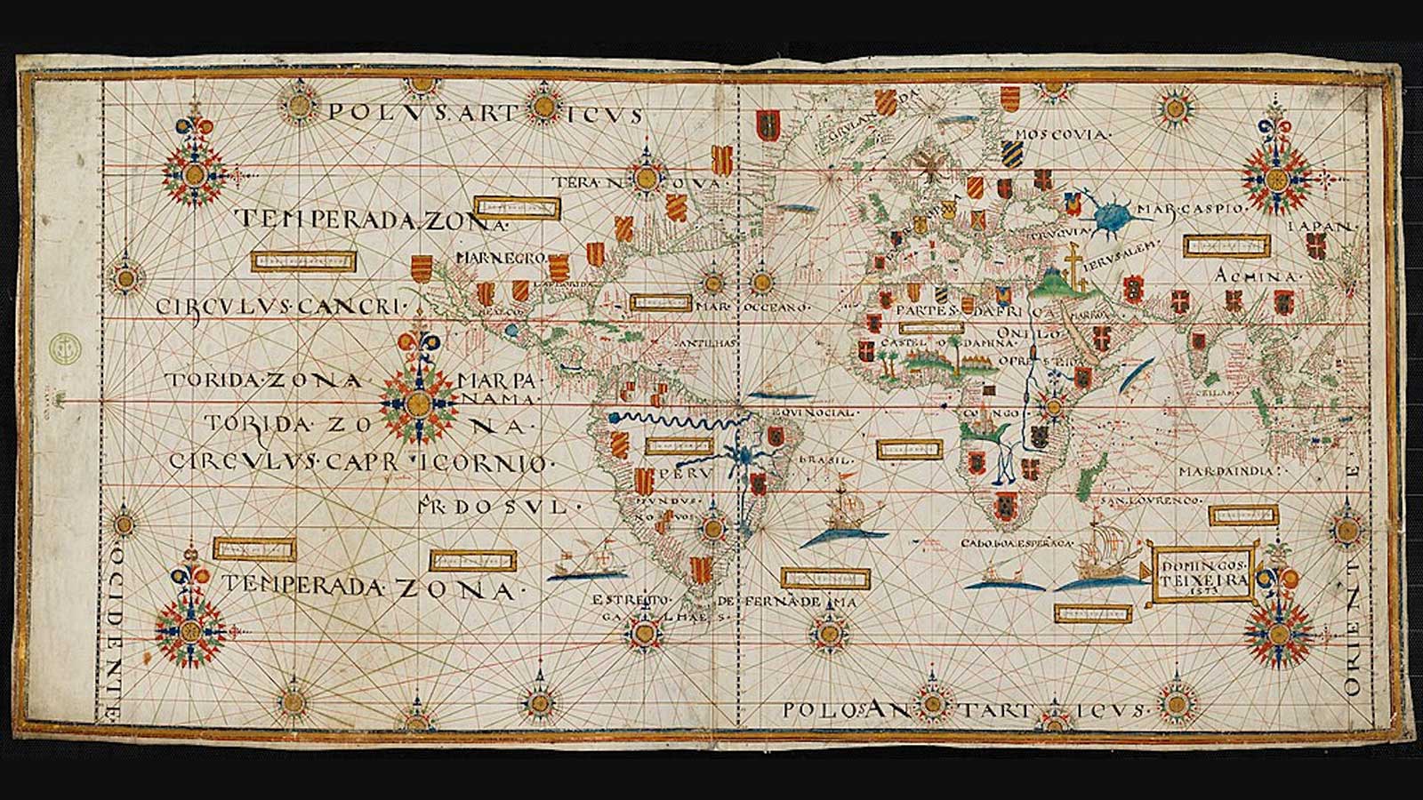 A Portuguese map of the world from 1573, showing Portuguese and Spanish territories of the New World. National Library of France via Wikimedia Commons