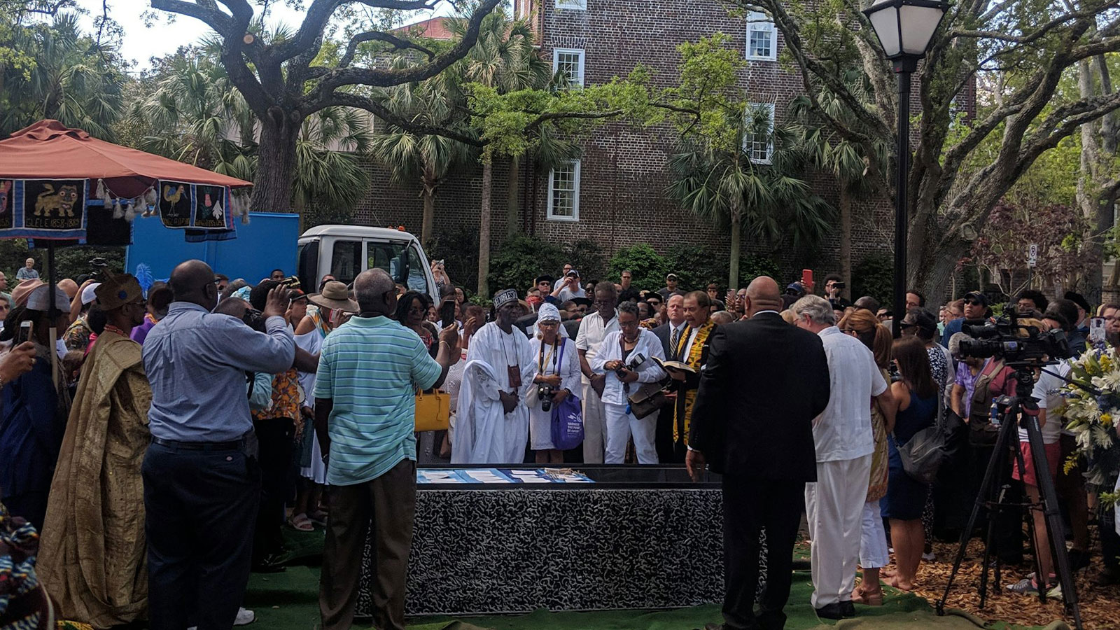 Community members and faith leaders gather for a reinterment ceremony of 36 African ancestors in Charleston, S.C., on May 4, 2019