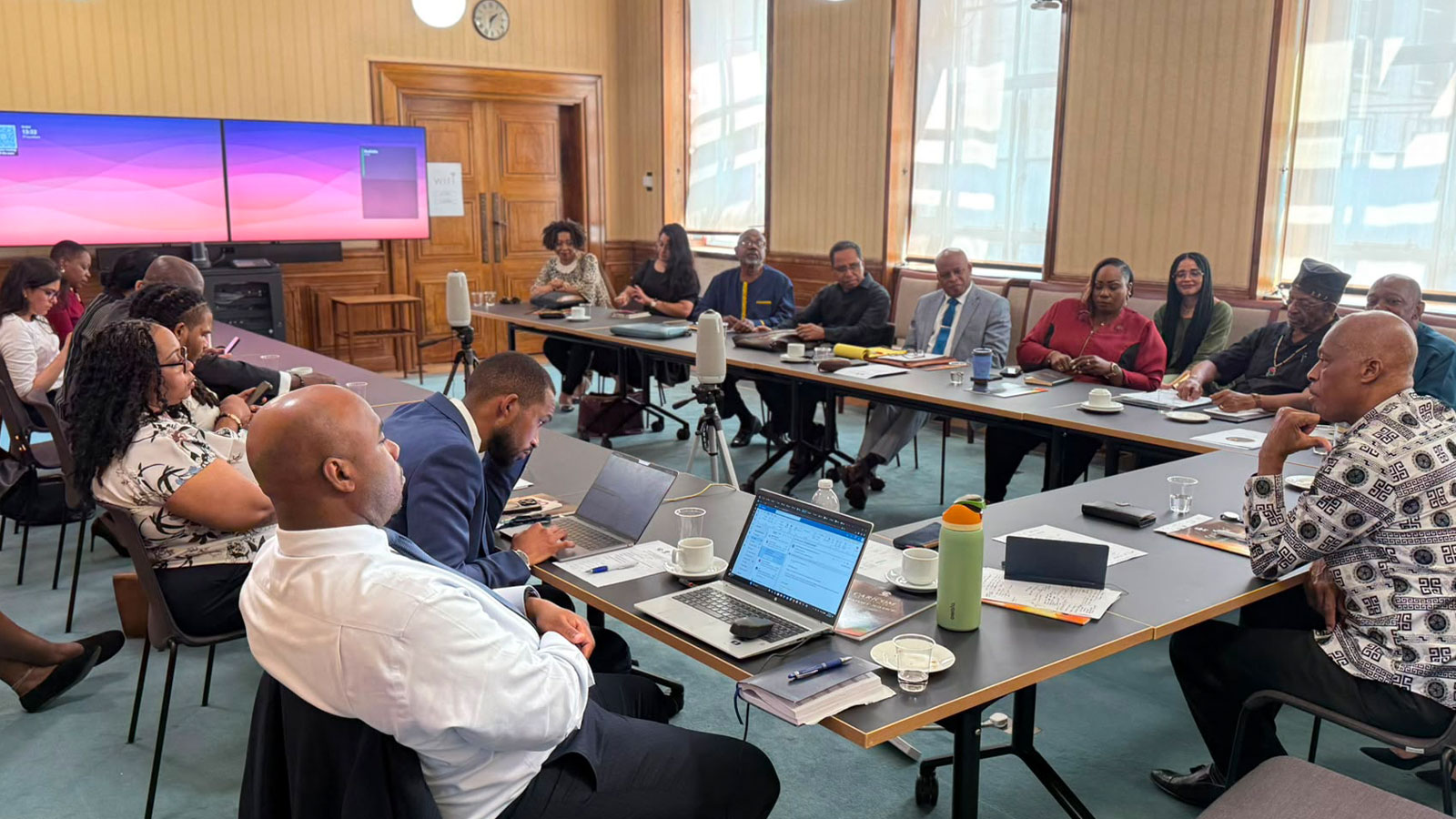 Members of the CARICOM Reparations Commission delegation meet in London during an official visit for reparations talks, July 2026.